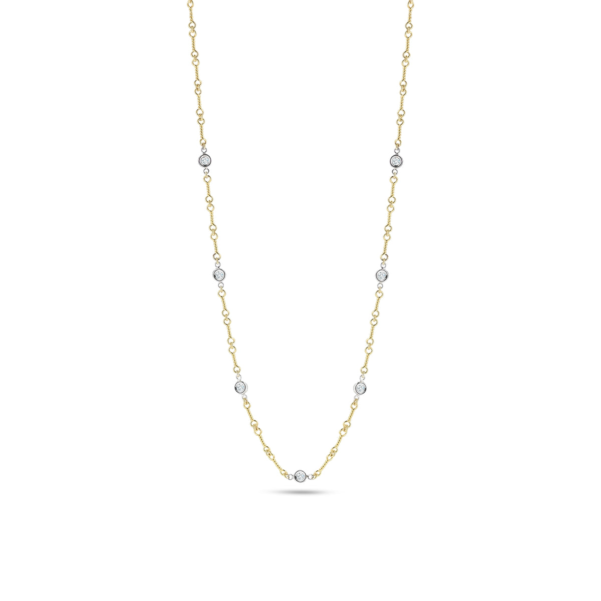 Roberto Coin Yellow Gold Dogbone Seven Station Diamond Necklace