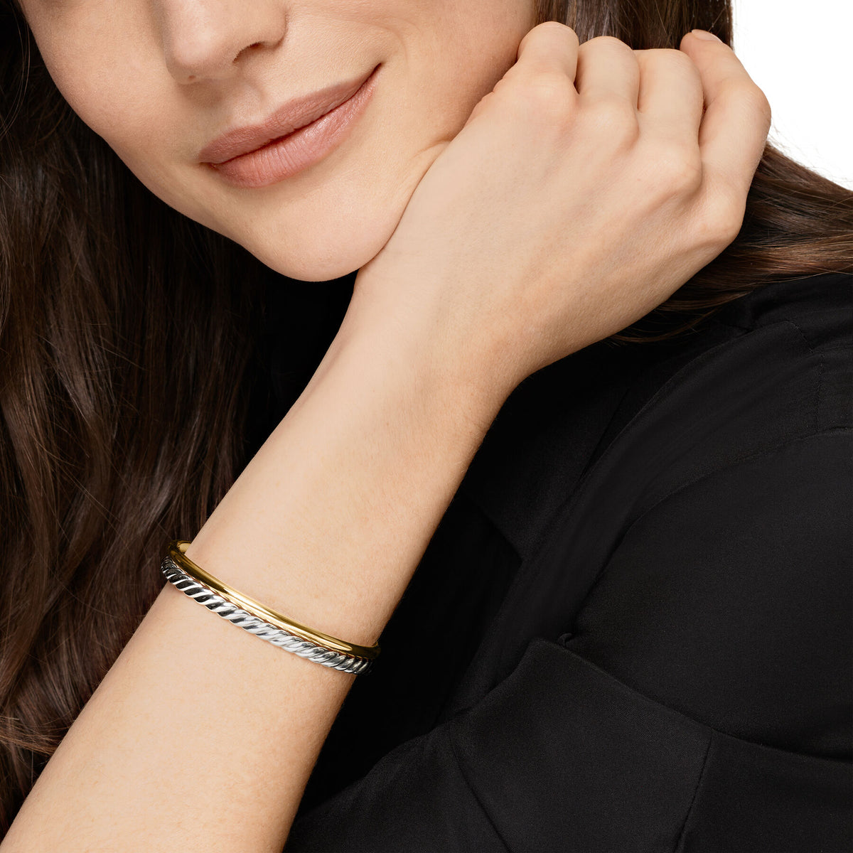 David Yurman Sterling Silver and Yellow Gold Mercer 2-Row Bracelet