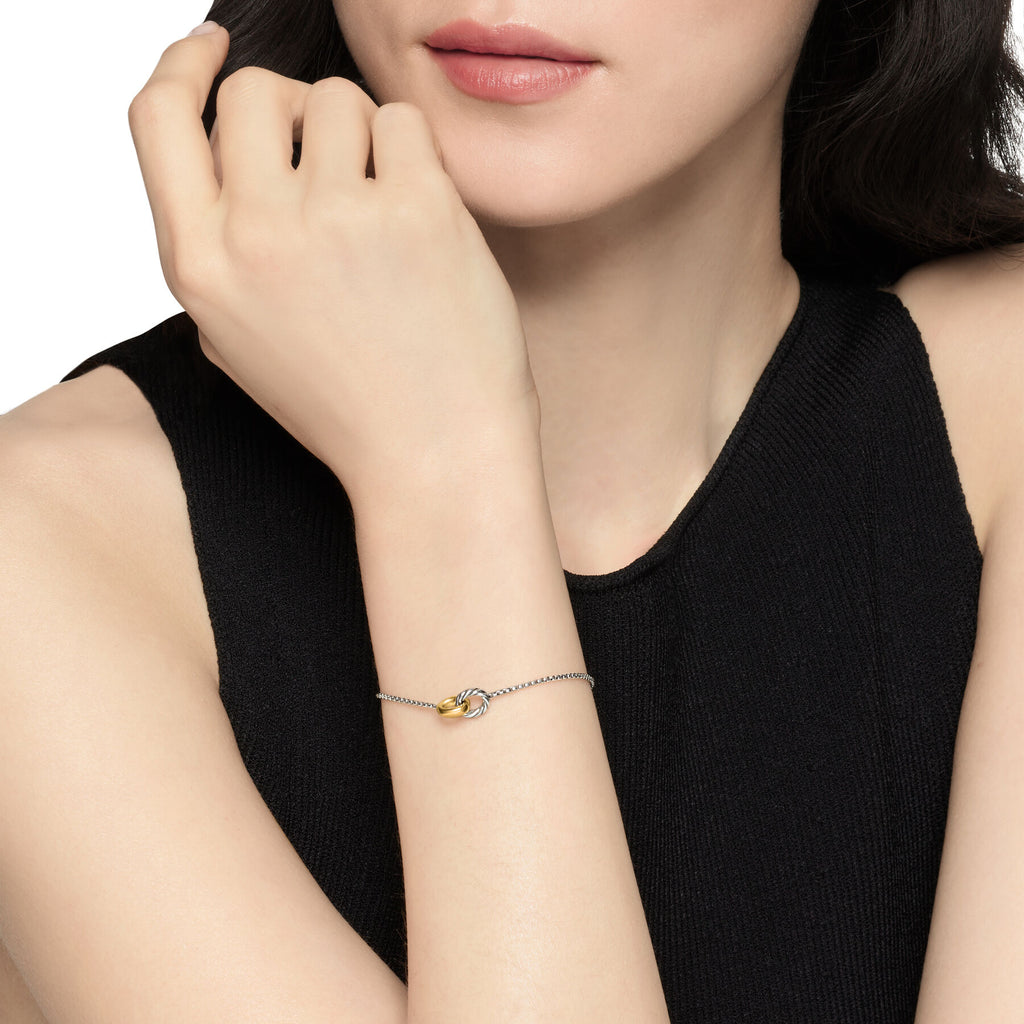 David Yurman Sterling Silver and Yellow Gold Petite Cable Linked Hoop Bracelet