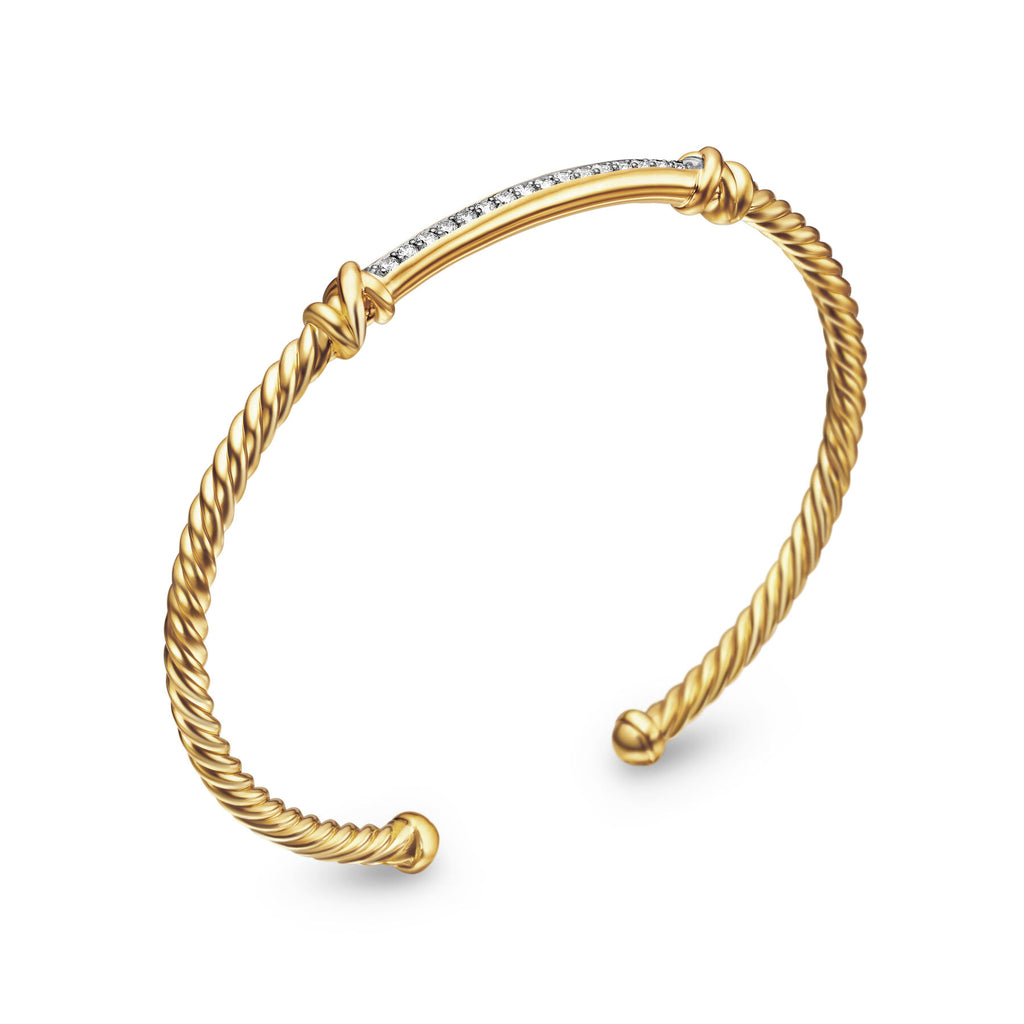 David Yurman Gold Petite Helena Cablespira Diamond Bracelet