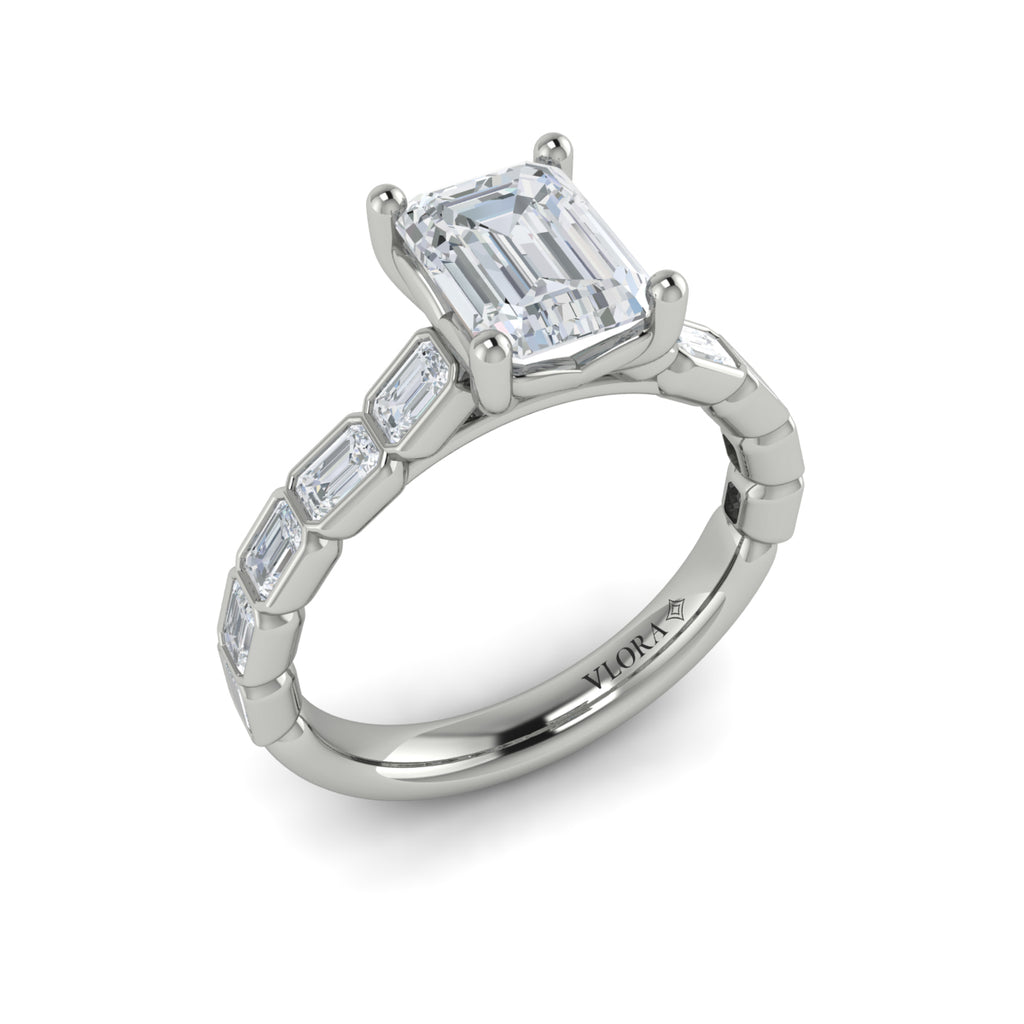 Vlora White Gold Bezel Emerald Diamond Engagement Ring Mounting