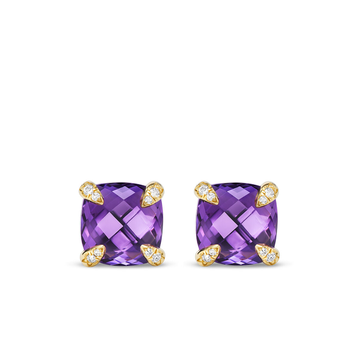 David Yurman Yellow Gold Chatelaine Amethyst Stud Earrings with Diamonds