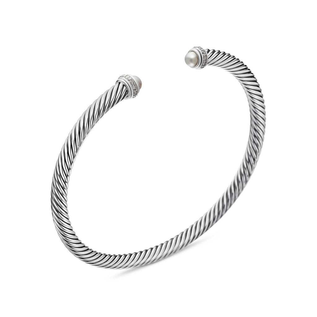 David Yurman Sterling Silver 4 mm Classic Cable Pearl Bracelet