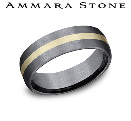 Ammara Stone Yellow Gold and Grey Tantalum Satin Finish Wedding Band