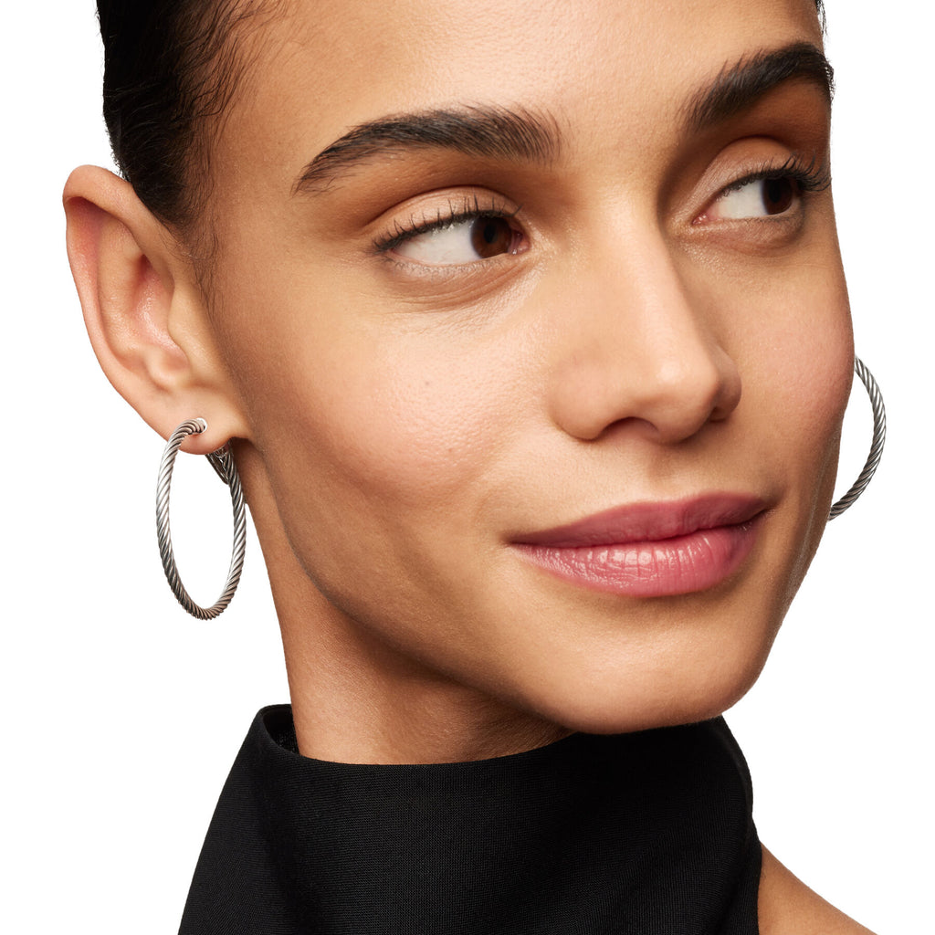 David Yurman Sterling Silver 1.5 Inch Cable Hoop Earrings