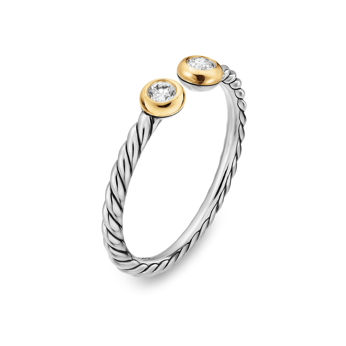 David Yurman Silver and Yellow Gold Cable Open Round Diamond Ring