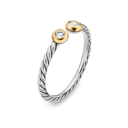 David Yurman Silver and Yellow Gold Cable Open Round Diamond Ring