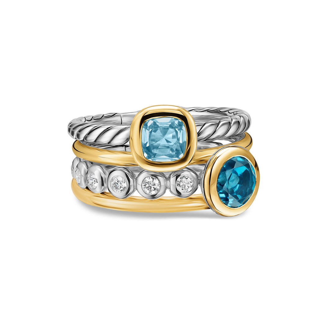 David Yurman Silver and Yellow Gold Mercer Blue Topaz Multi Row Ring