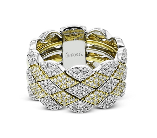Simon G White and Yellow Gold Diamond Checkered  Fashion Ring