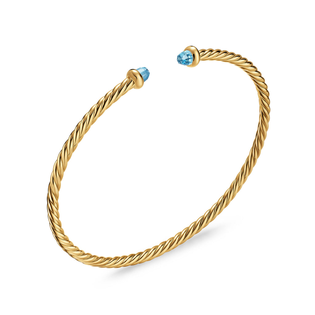 David Yurman Yellow Gold 2.6 mm Cablespira Flex Blue Topax Bracelet