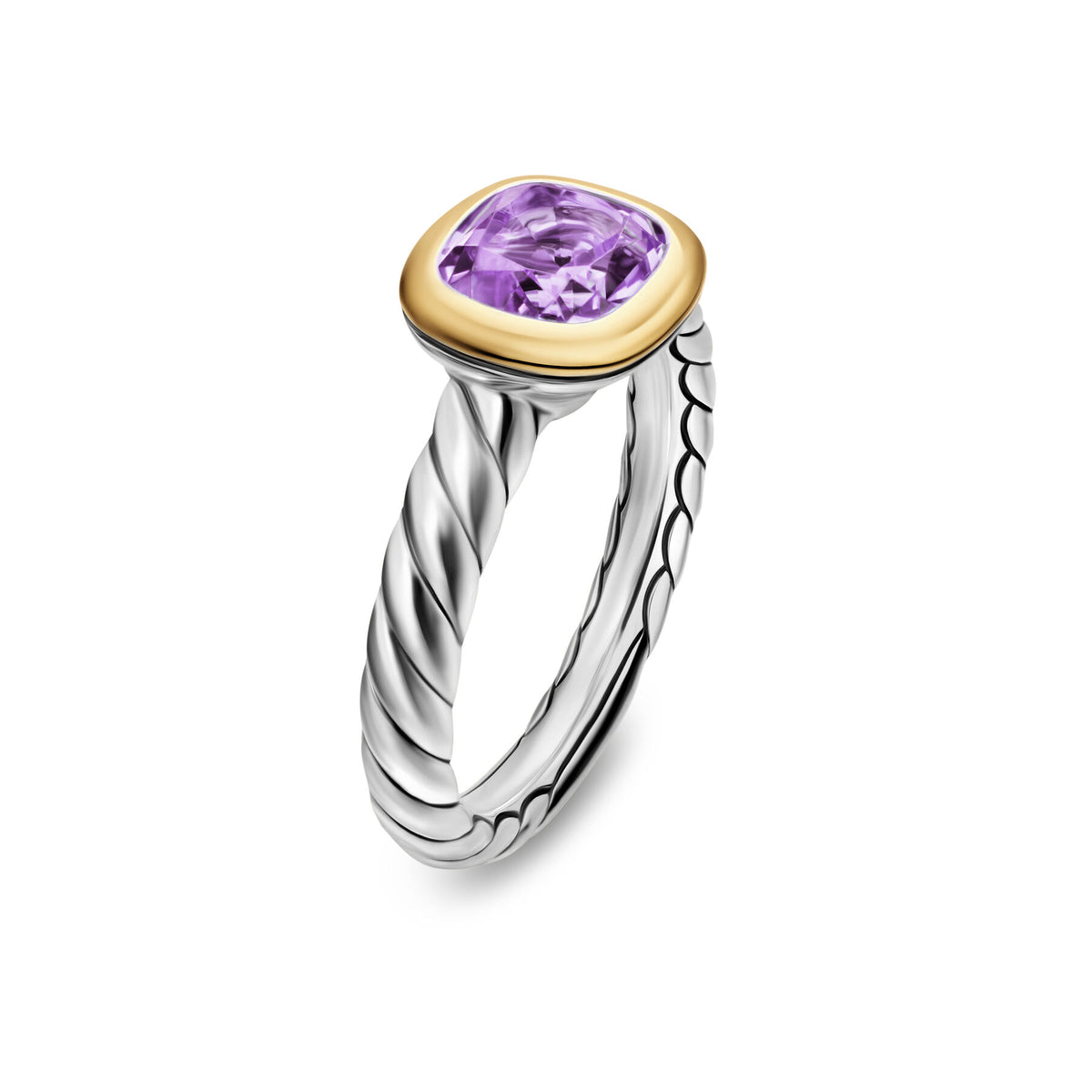David Yurman Silver and Yellow Gold 7 mm Mercer Amethyst Stone Ring Size 7