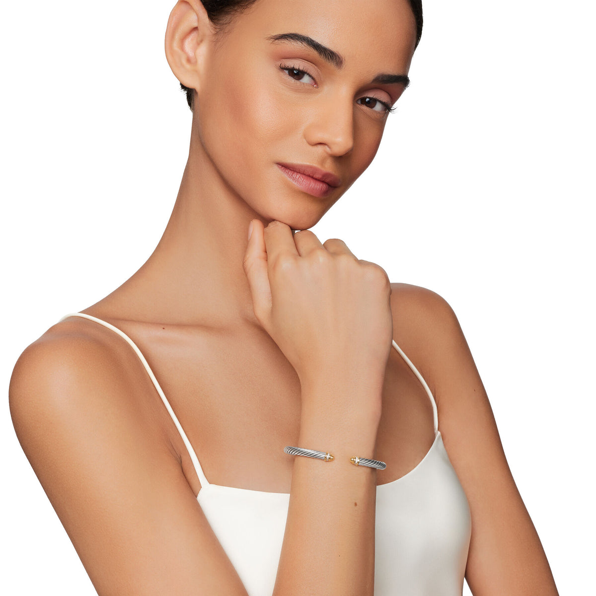 David Yurman Sterling Silver and Yellow Gold Classic Cable Dome Bracelet with Diamonds