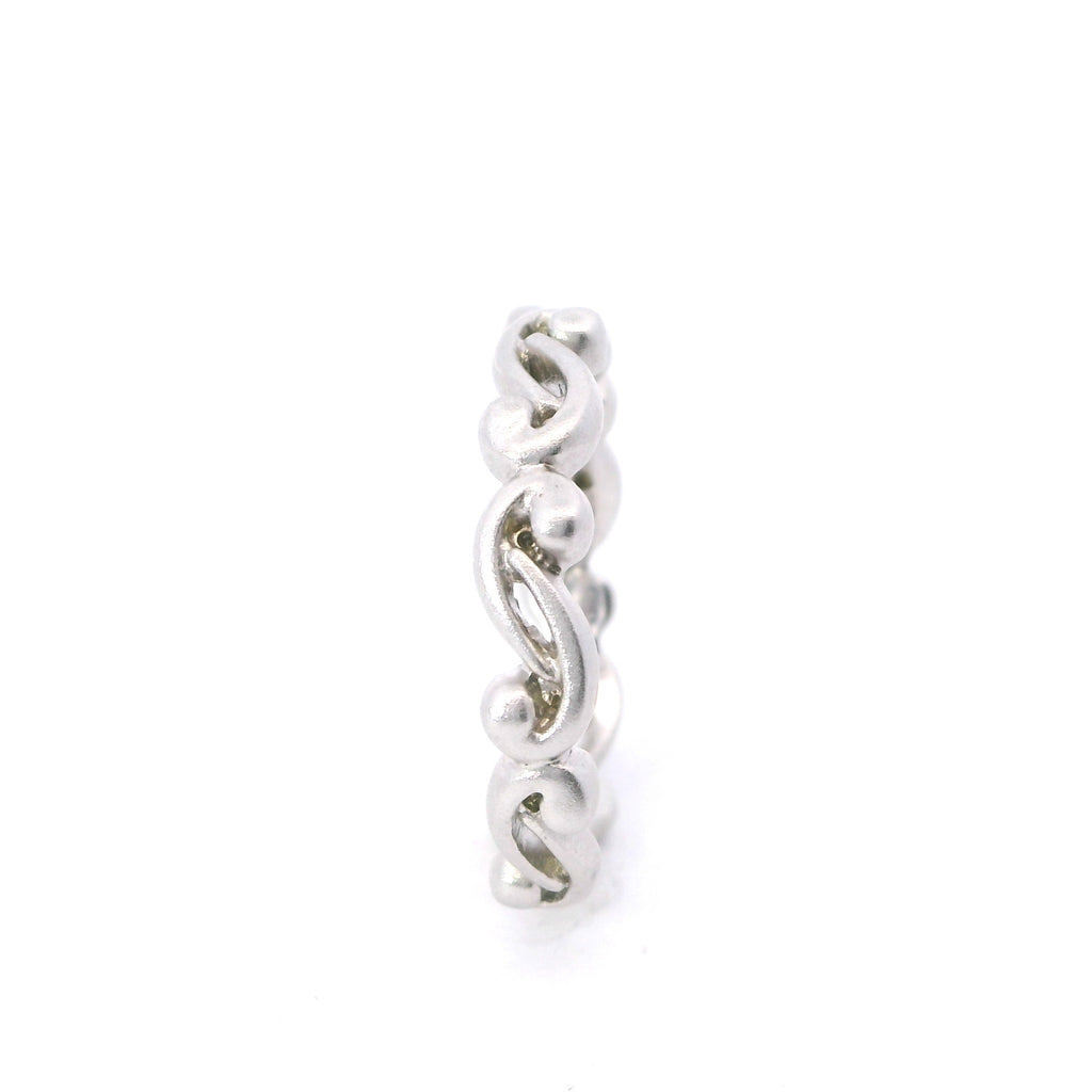 White Gold Satin Fancy Swirled Wedding Band