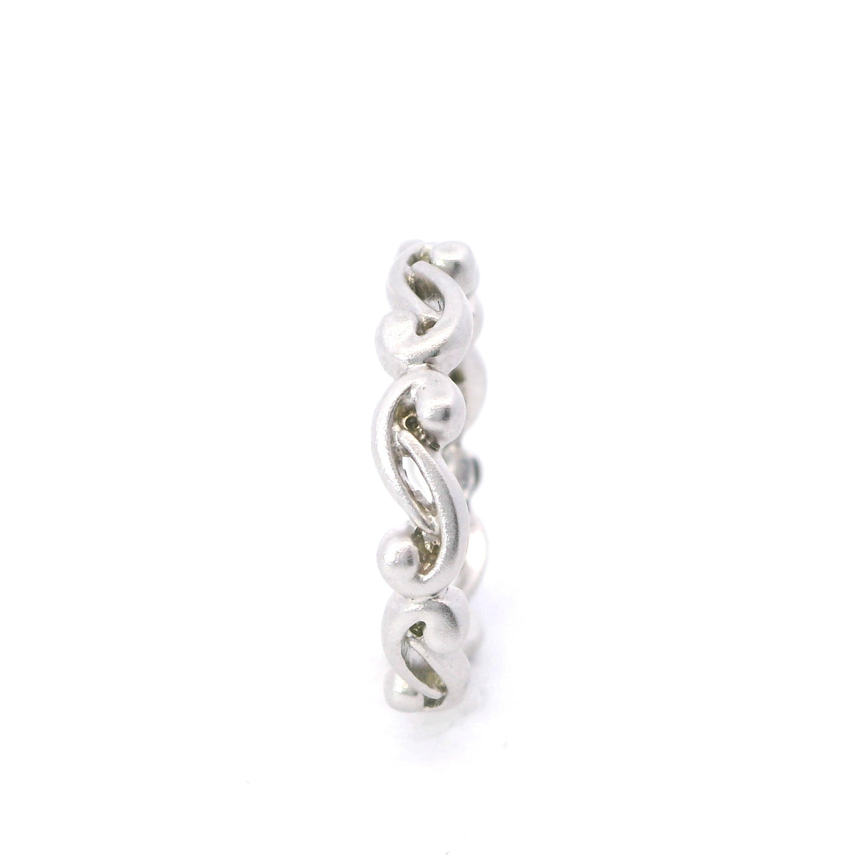 White Gold Satin Fancy Swirled Wedding Band