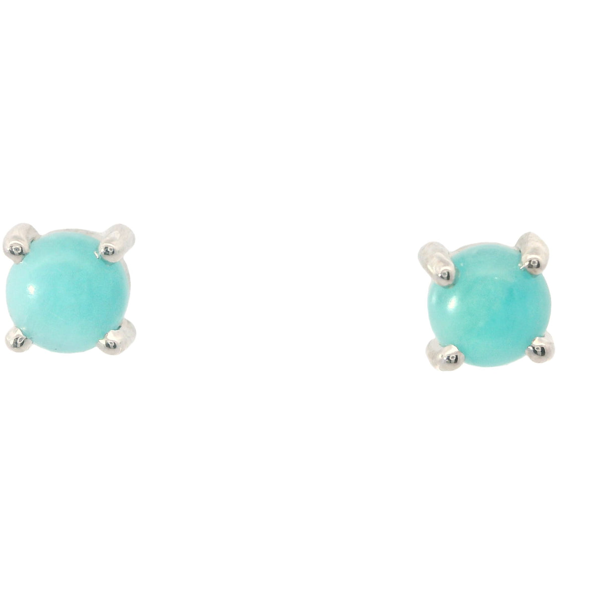 White Gold 5 mm Round Amazonite Cabochon Stud Earrings