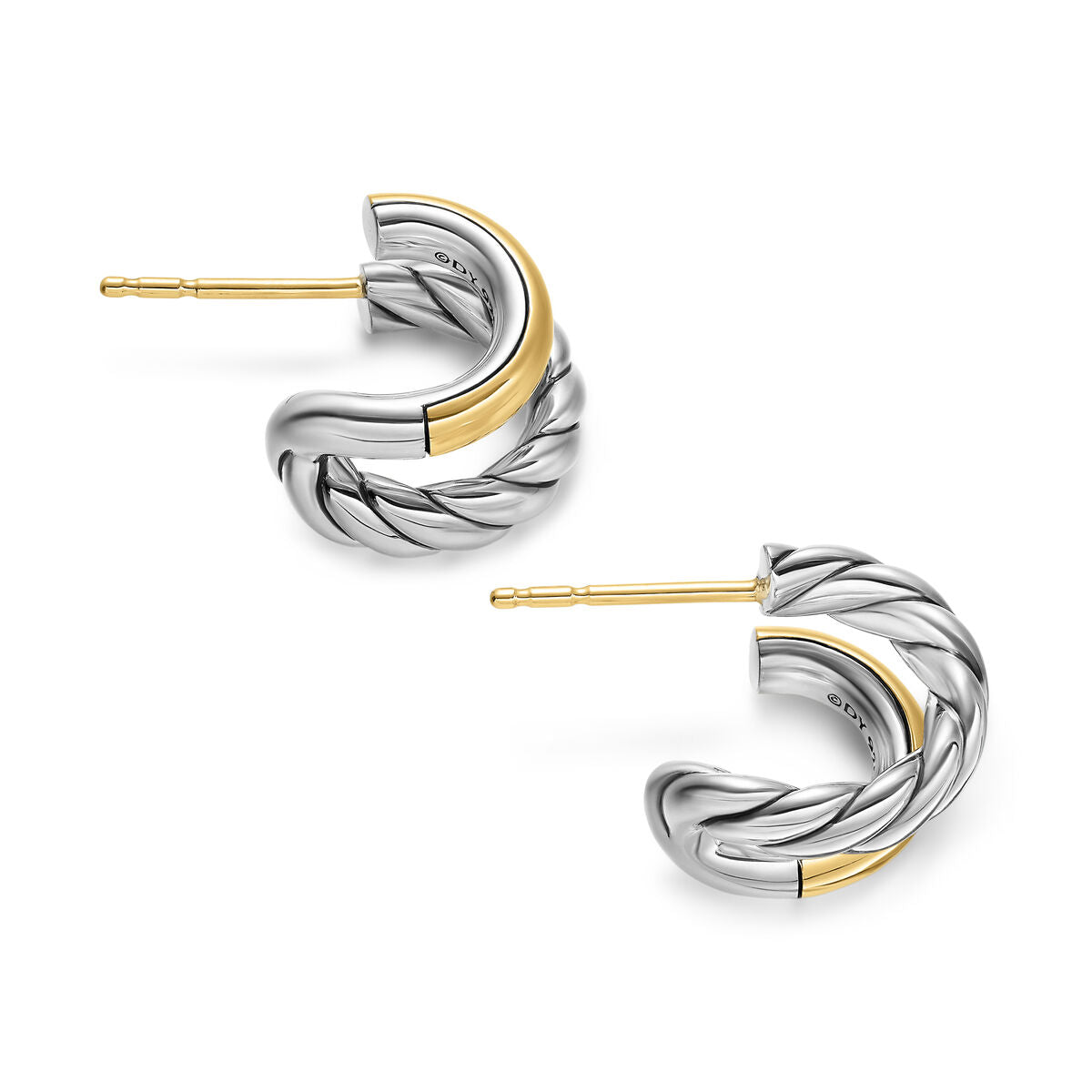 David Yurman Sterling Silver and Yellow Gold Mercer Double Hoop Huggie Earrings
