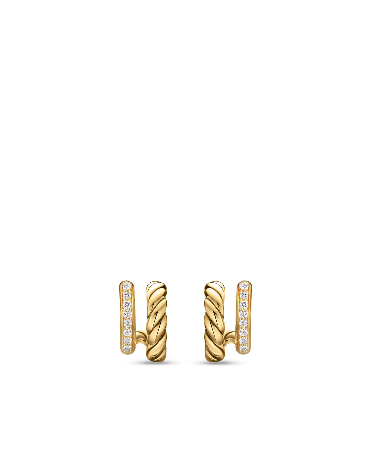 David Yurman Yellow Gold Mercer Two Row Diamond Hoop Earrings