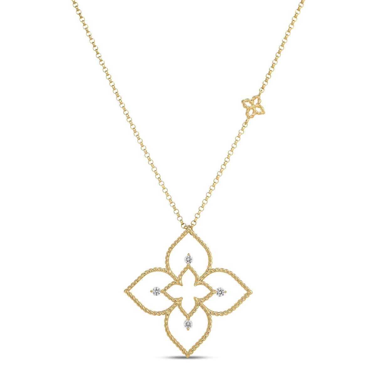 Roberto Coin Yellow Gold Princess Flower Open Frame Necklace