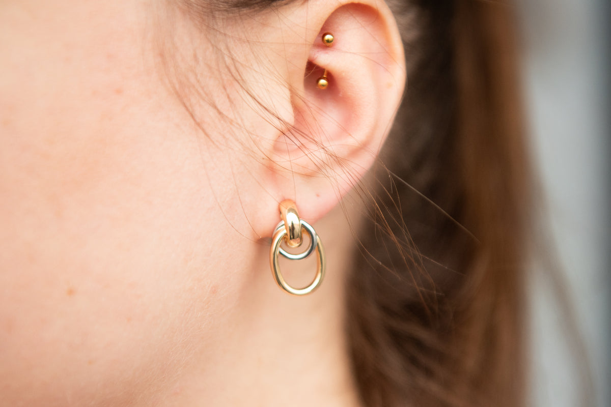 Yellow Gold-Plated Double Oval Drop Earrings
