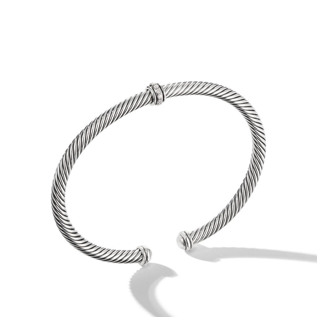 David Yurman Sterling Silver Classic Cable Diamond Station Bracelet