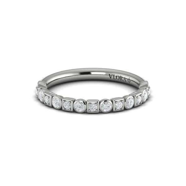 Vlora White Gold Round and Square Bezel Diamond Wedding Band