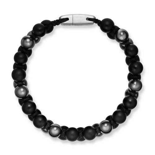 David Yurman Silver and Black Nylon Spiritual Beads Two Row Woven Black Onyx and Hematine Bracelet
