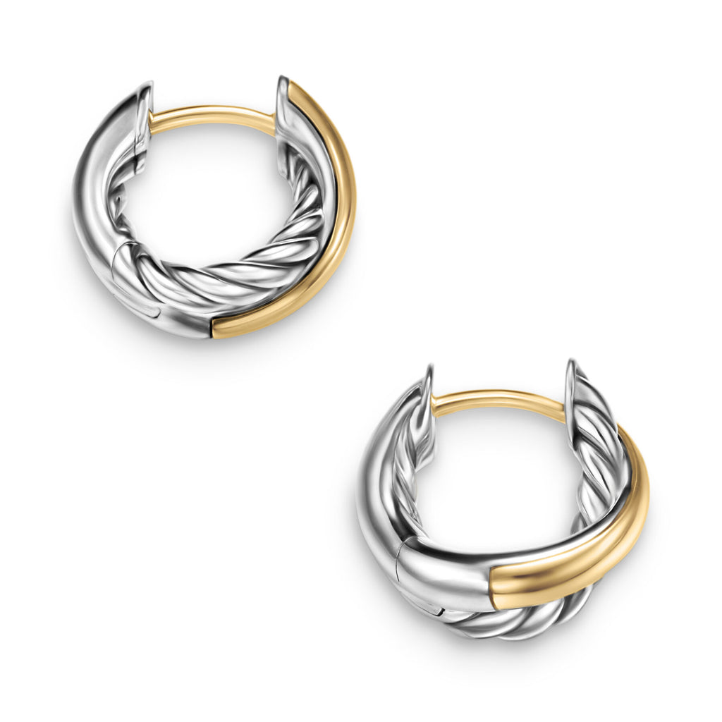 David Yurman Sterling Silver and Yellow Gold Bold Crossover Huggie Earrings