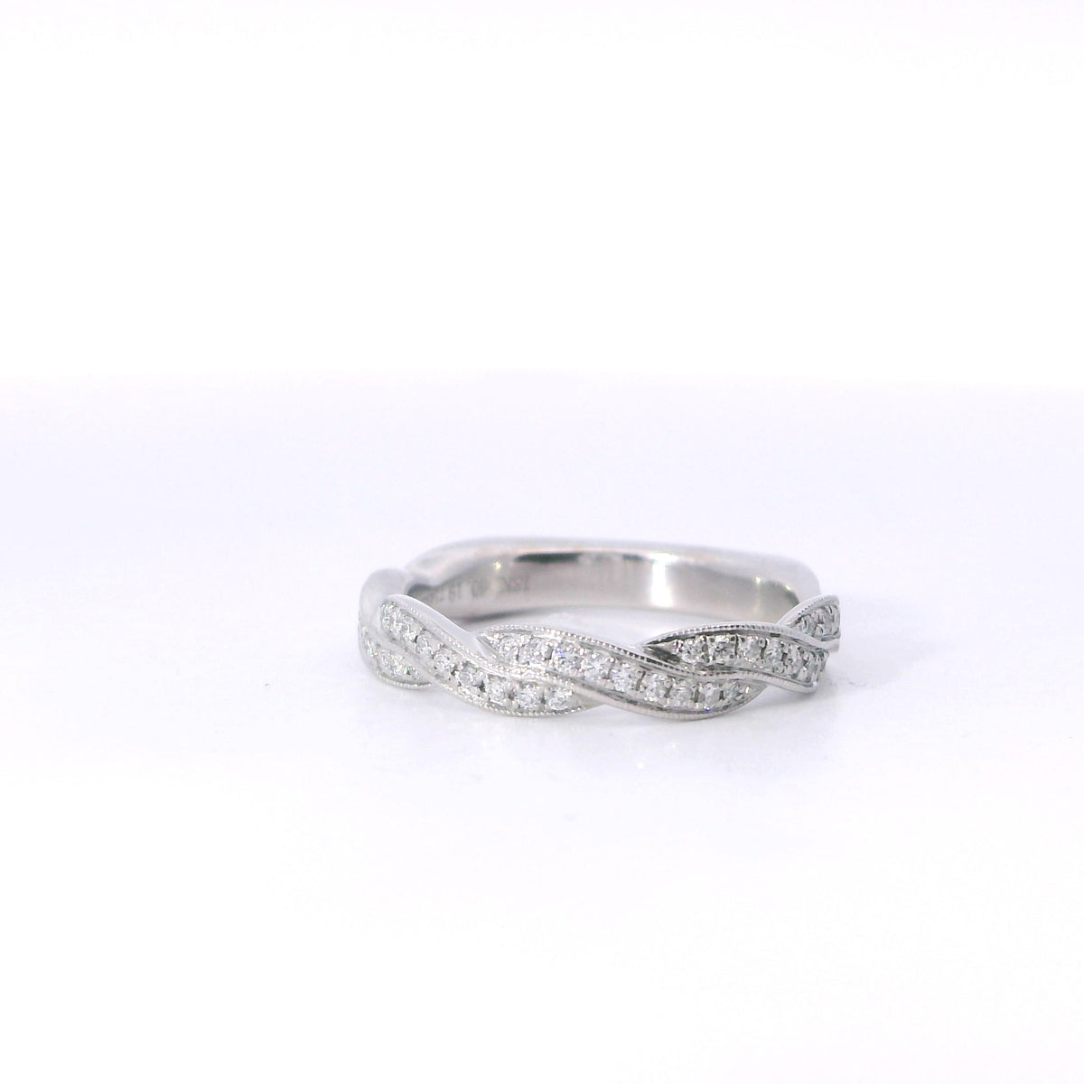 Estate Simon G White Gold Twist Milgrain Diamond Euro Shank Ring