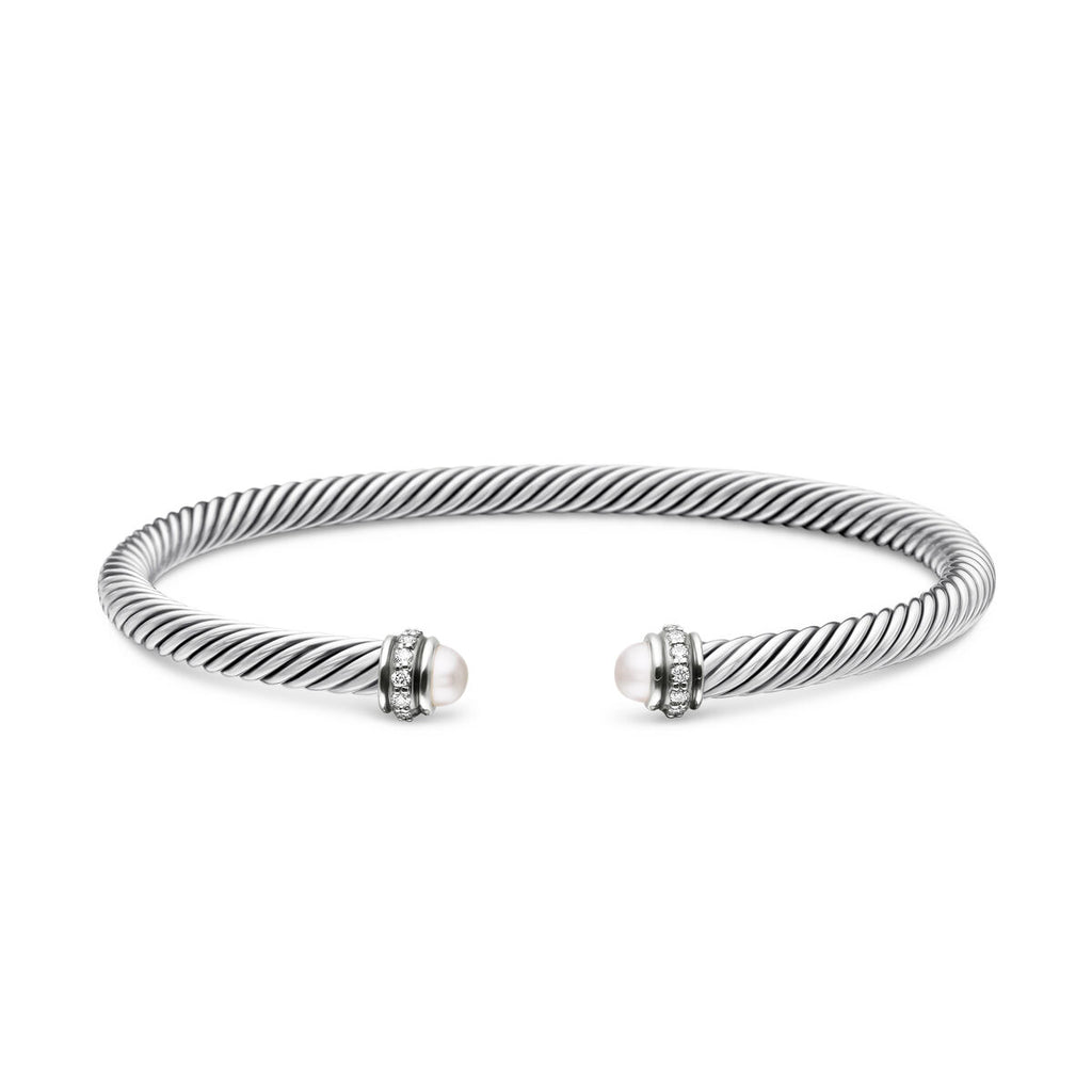 David Yurman Sterling Silver 4 mm Classic Cable Pearl Bracelet