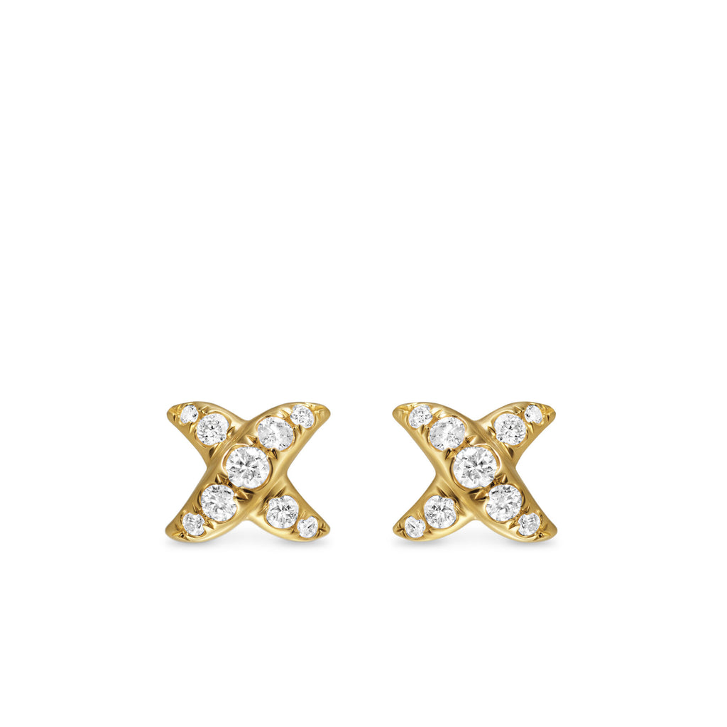 David Yurman Yellow Gold Crossover X Diamond Stud Earrings