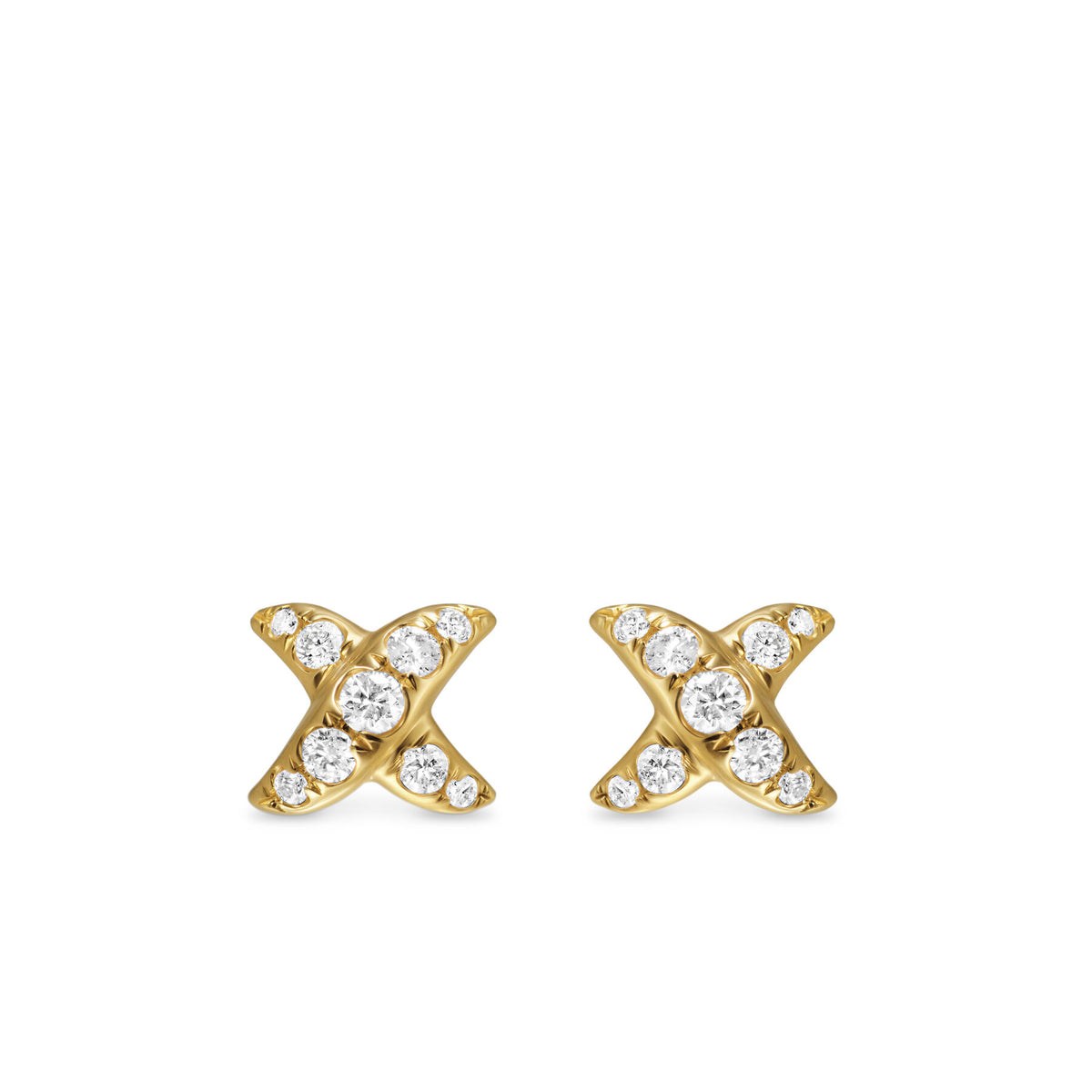 David Yurman Yellow Gold Crossover X Diamond Stud Earrings