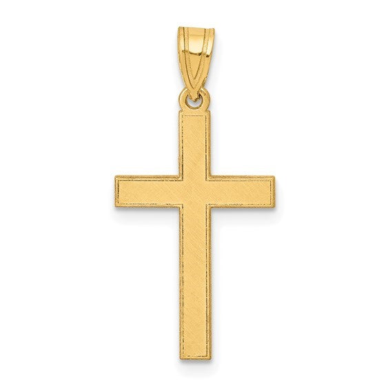 Yellow Gold Florentine Satin Cross Pendant Necklace
