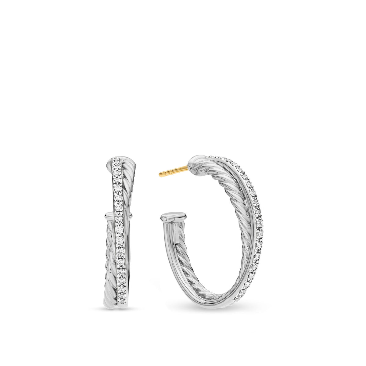 David Yurman Silver Crossover Diamond Hoop Earrings