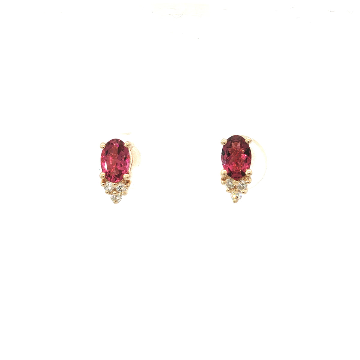 Estate Yellow Gold Ruby Diamond Trio Stud Earrings