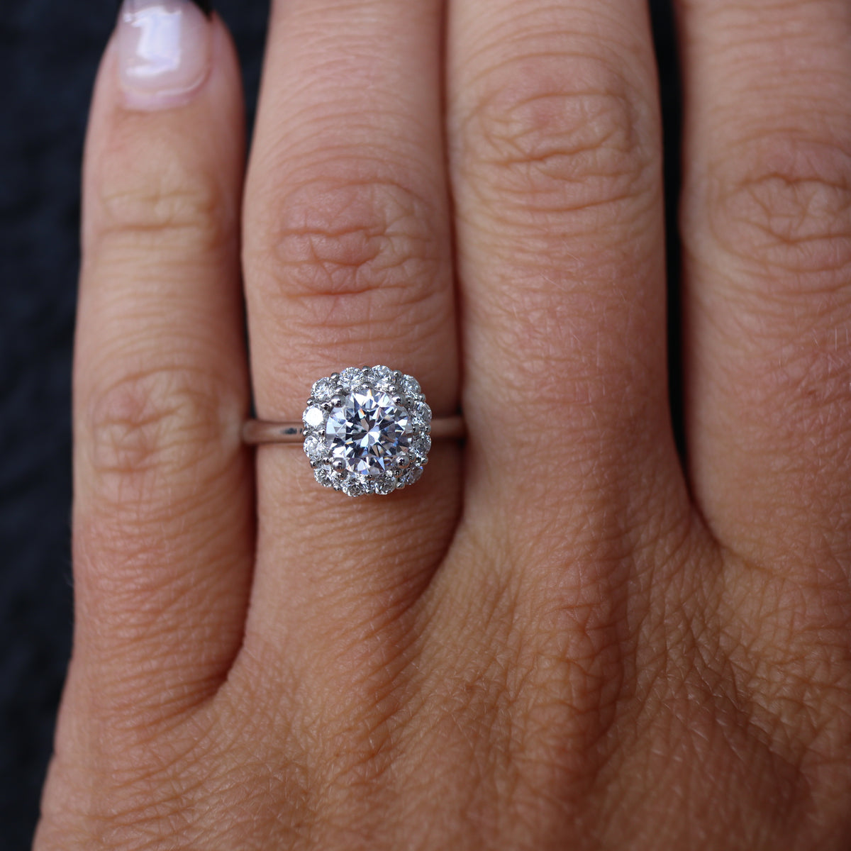 White Gold Round Diamond Halo Engagement Ring Mounting