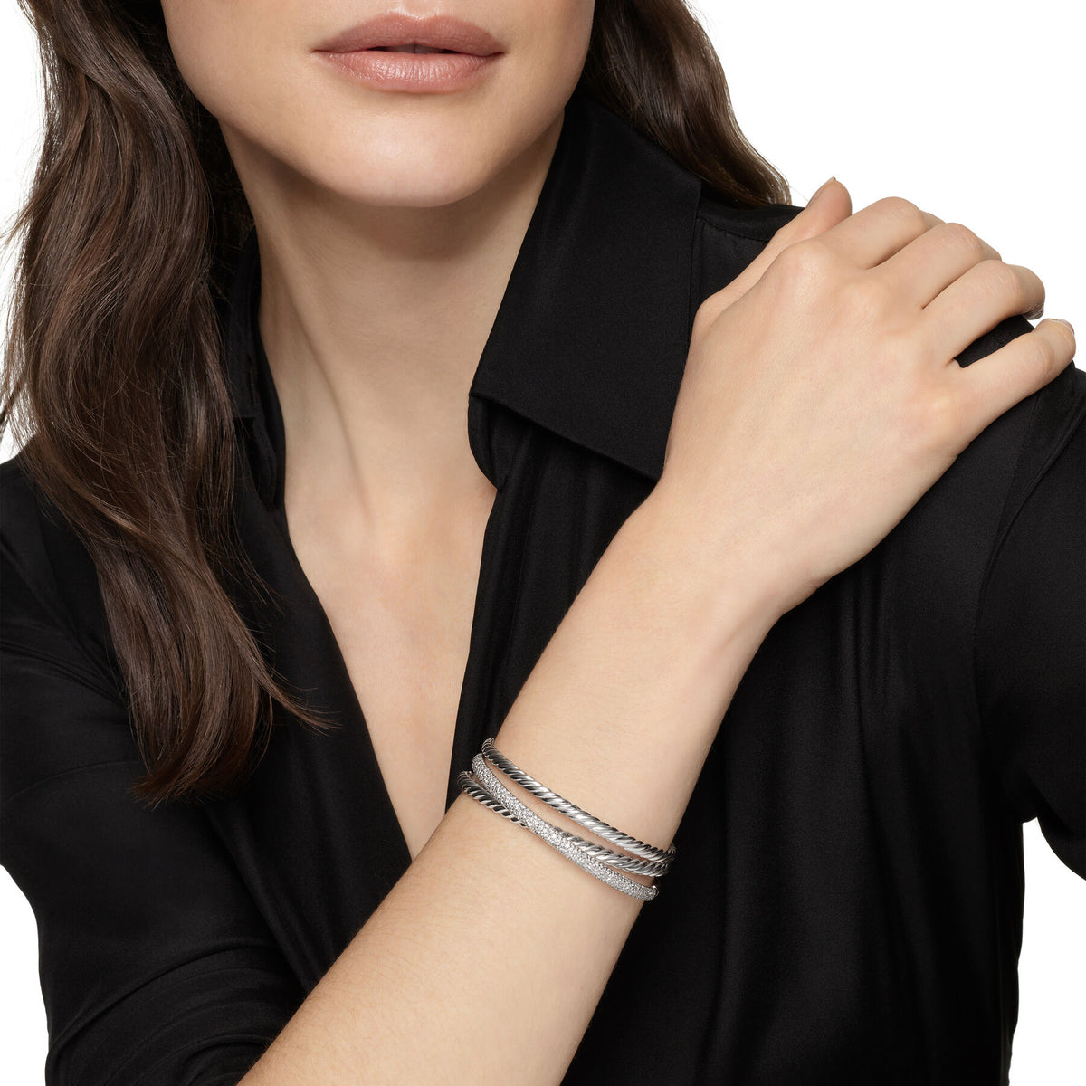 David Yurman Sterling Silver Bold Crossover 3-Row Bracelet