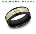 Ammara Stone Yellow Gold and Black Titanium Bevel Edge Triple Wave Center Wedding Band