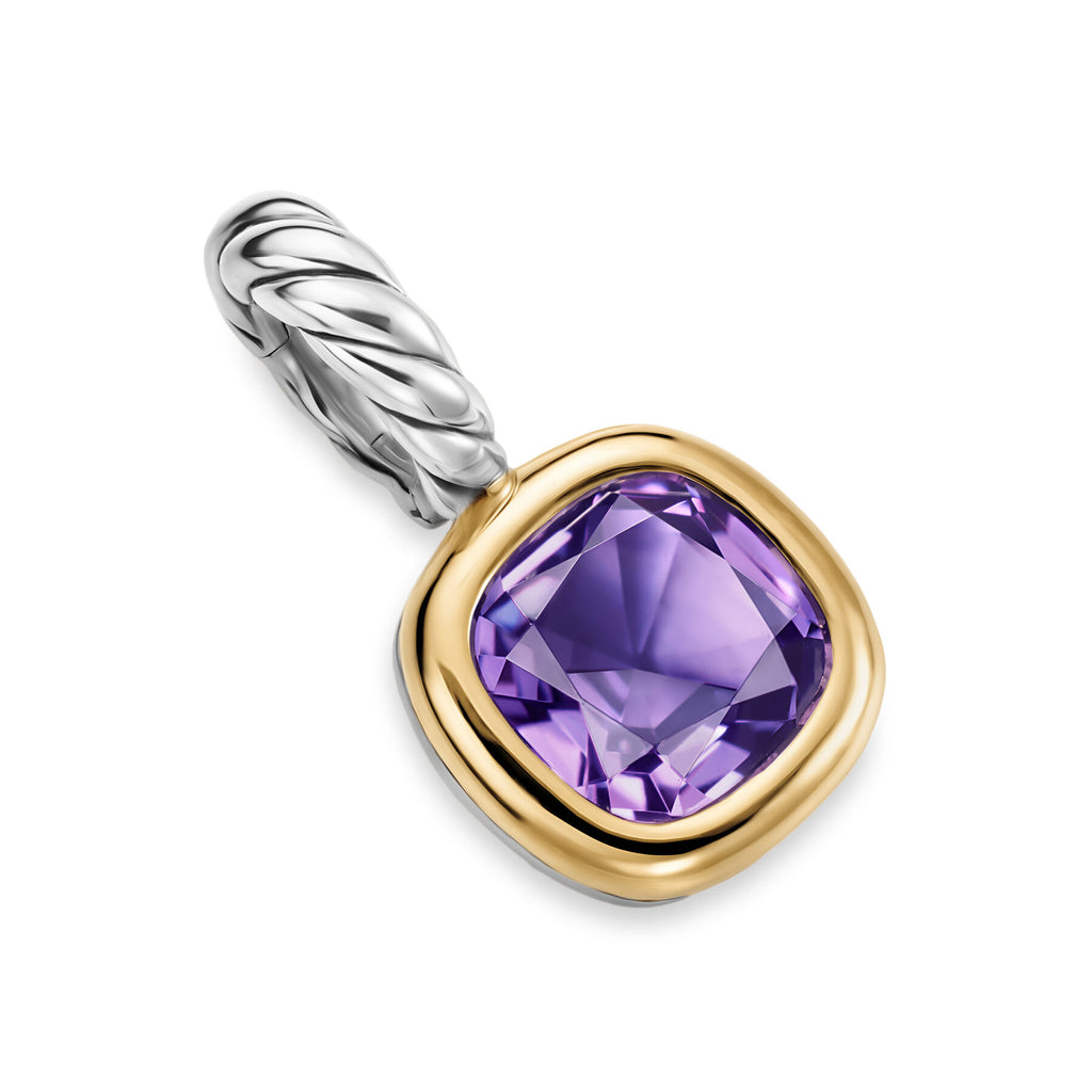 David Yurman Sterling Silver and Yellow Gold Mini Cushion Amethyst Enhancer
