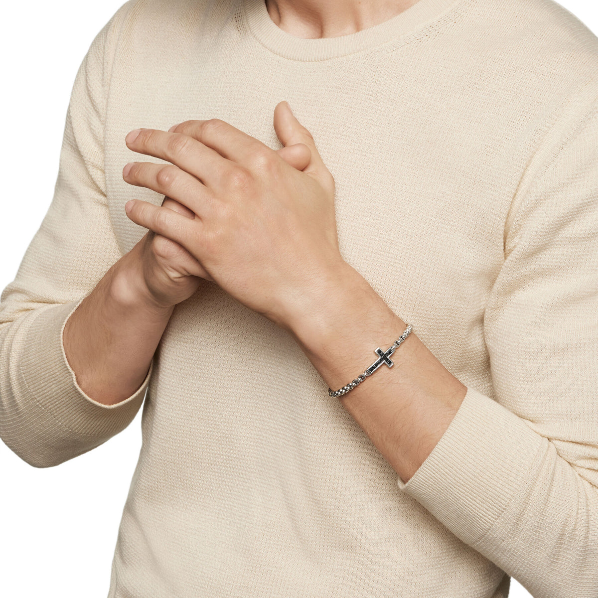 David Yurman Silver Black Diamond Cross Bracelet