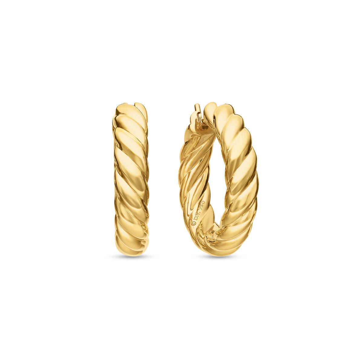 David Yurman Yellow Gold Sculpted Cable 1" Hoop Earrings