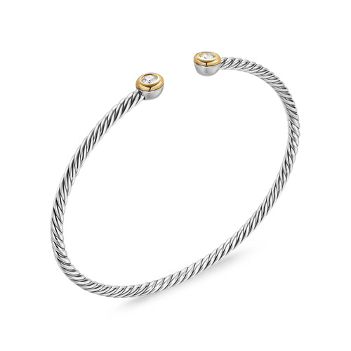 David Yurman Silver and Yellow Gold 2.6 mm Cable Flex Diamond Bracelet
