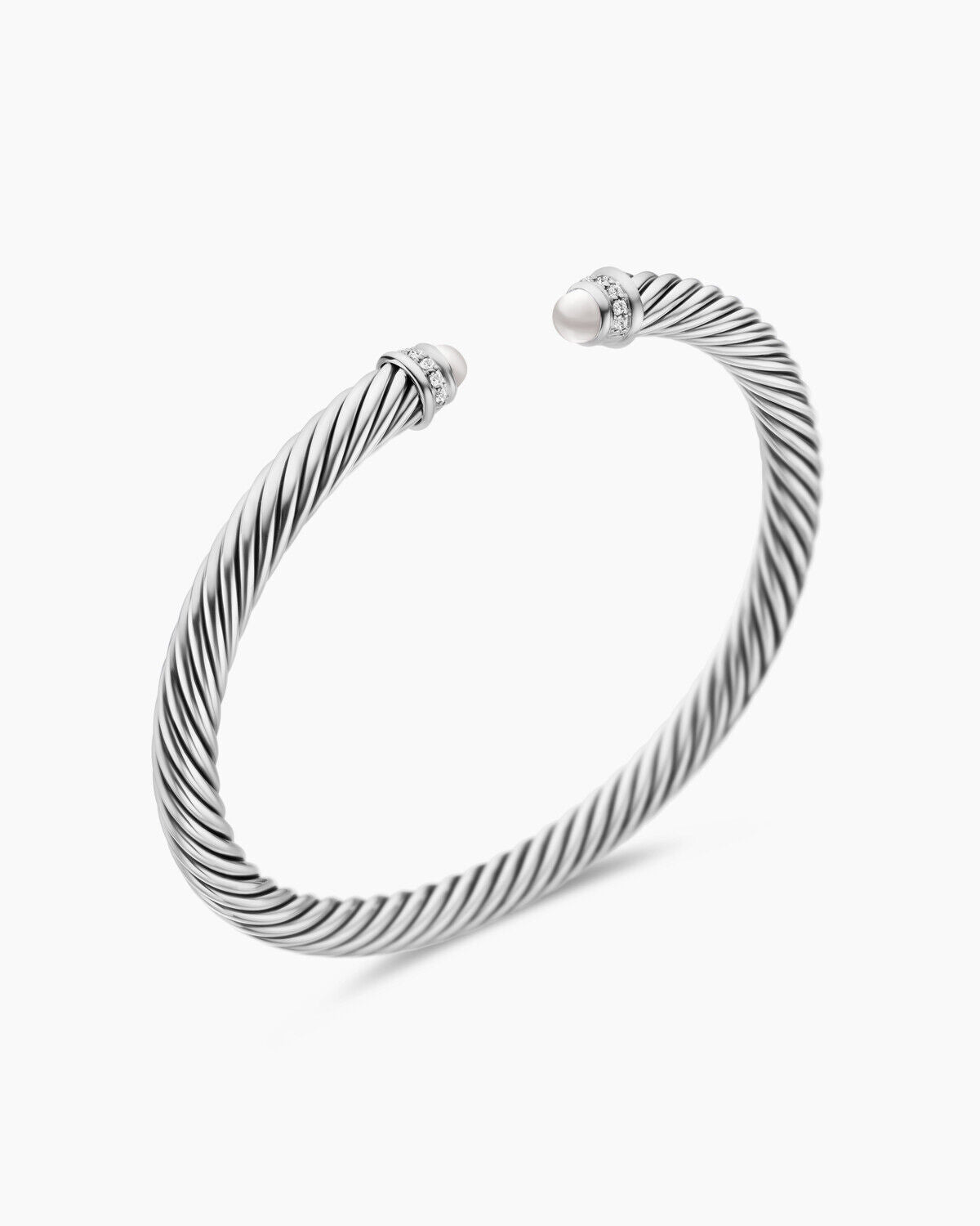 David Yurman Sterling Silver Classic Cable Pearl Bracelet with Diamonds