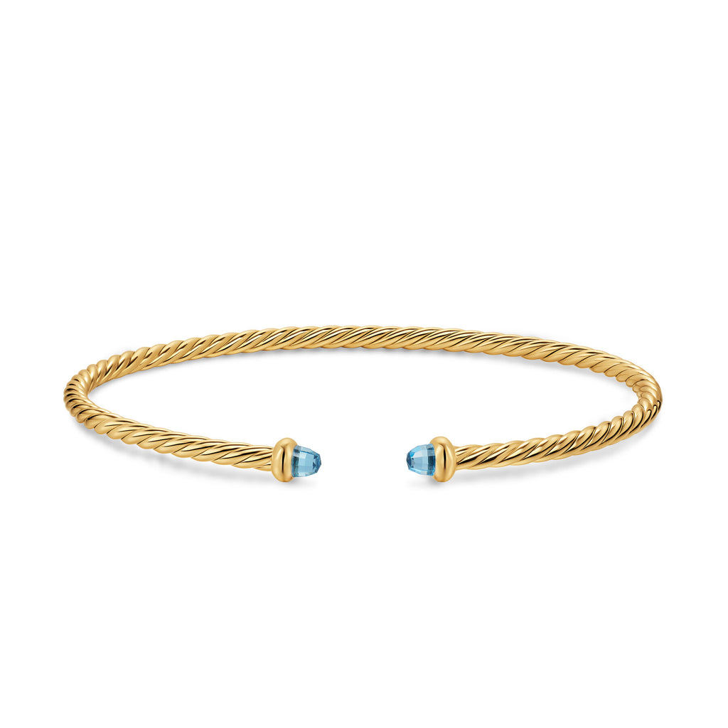 David Yurman Yellow Gold 2.6 mm Cablespira Flex Blue Topax Bracelet