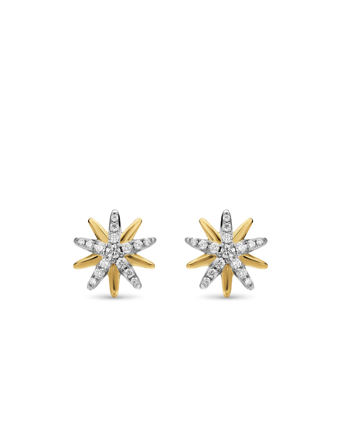 David Yurman Two Tone Starburst Diamond Stud Earrings