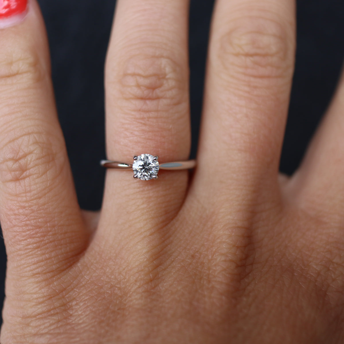 White Gold Solitaire Round Maurer Star Center Diamond Engagement Ring