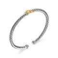 David Yurman Sterling Silver and Yellow Gold Cable Flex X Center Station Bracelet