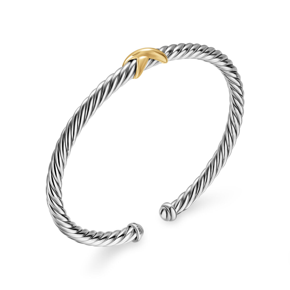David Yurman Sterling Silver and Yellow Gold Cable Flex X Center Station Bracelet