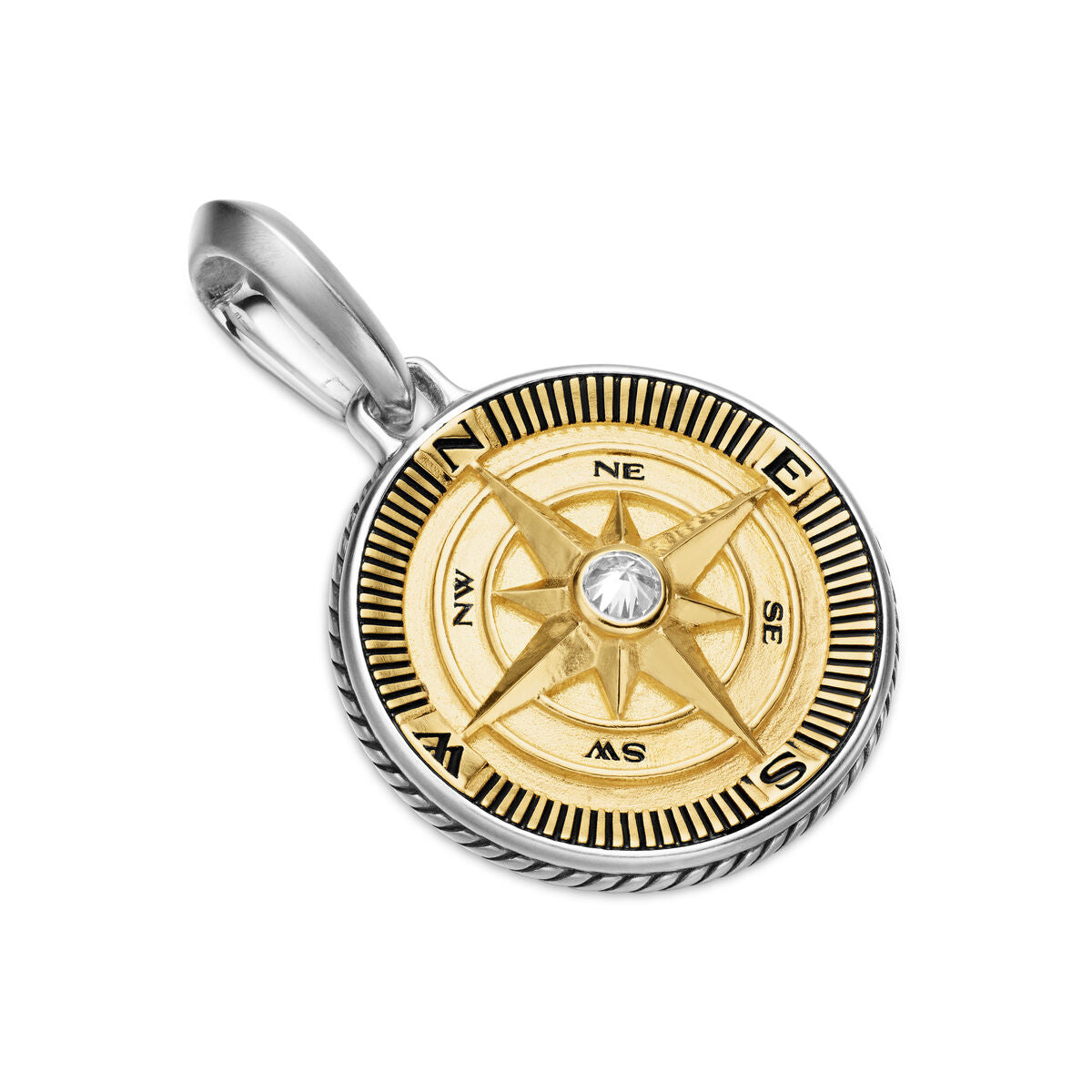 David Yurman Sterling Silver and Yellow Gold Maritime Compass Amulet Enhancer with Diamonds