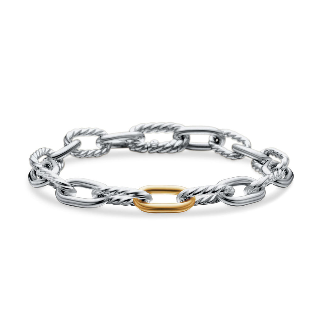 David Yurman Sterling Silver and Yellow Gold 8.5 mm Madison Chain Bracelet