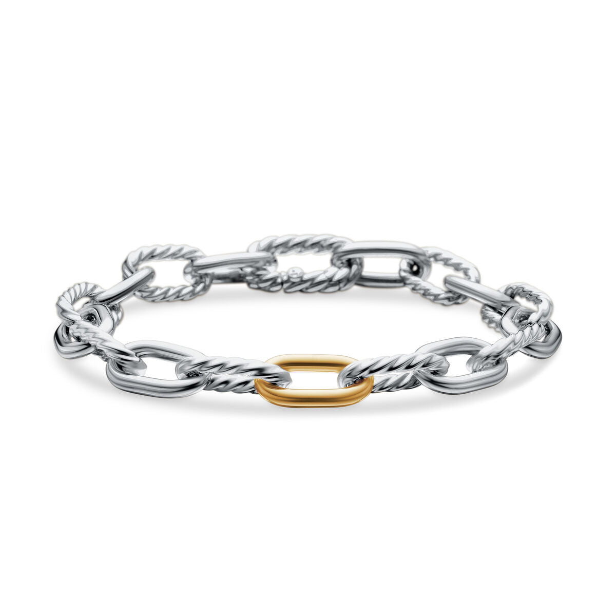 David Yurman Sterling Silver and Yellow Gold 8.5 mm Madison Chain Bracelet